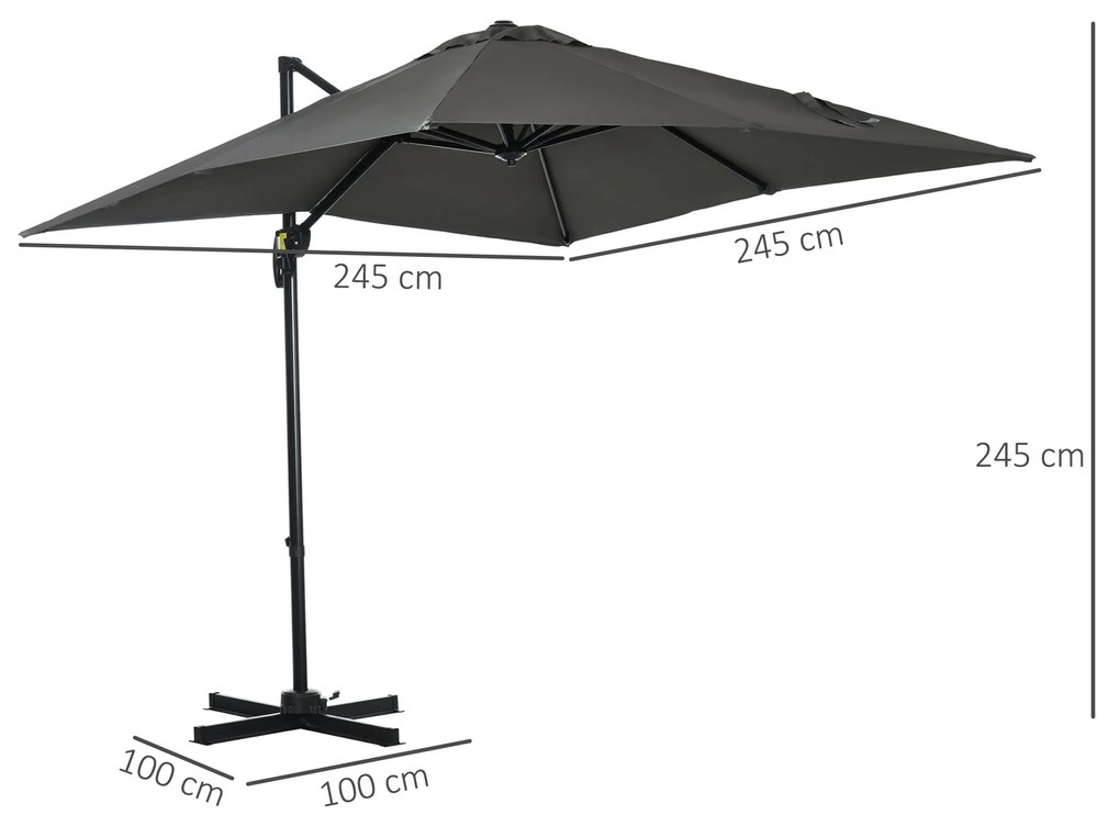 Chapéu de Sol de Jardim 245x245x245 cm Chapéu de Sol Excêntrico com Ro
