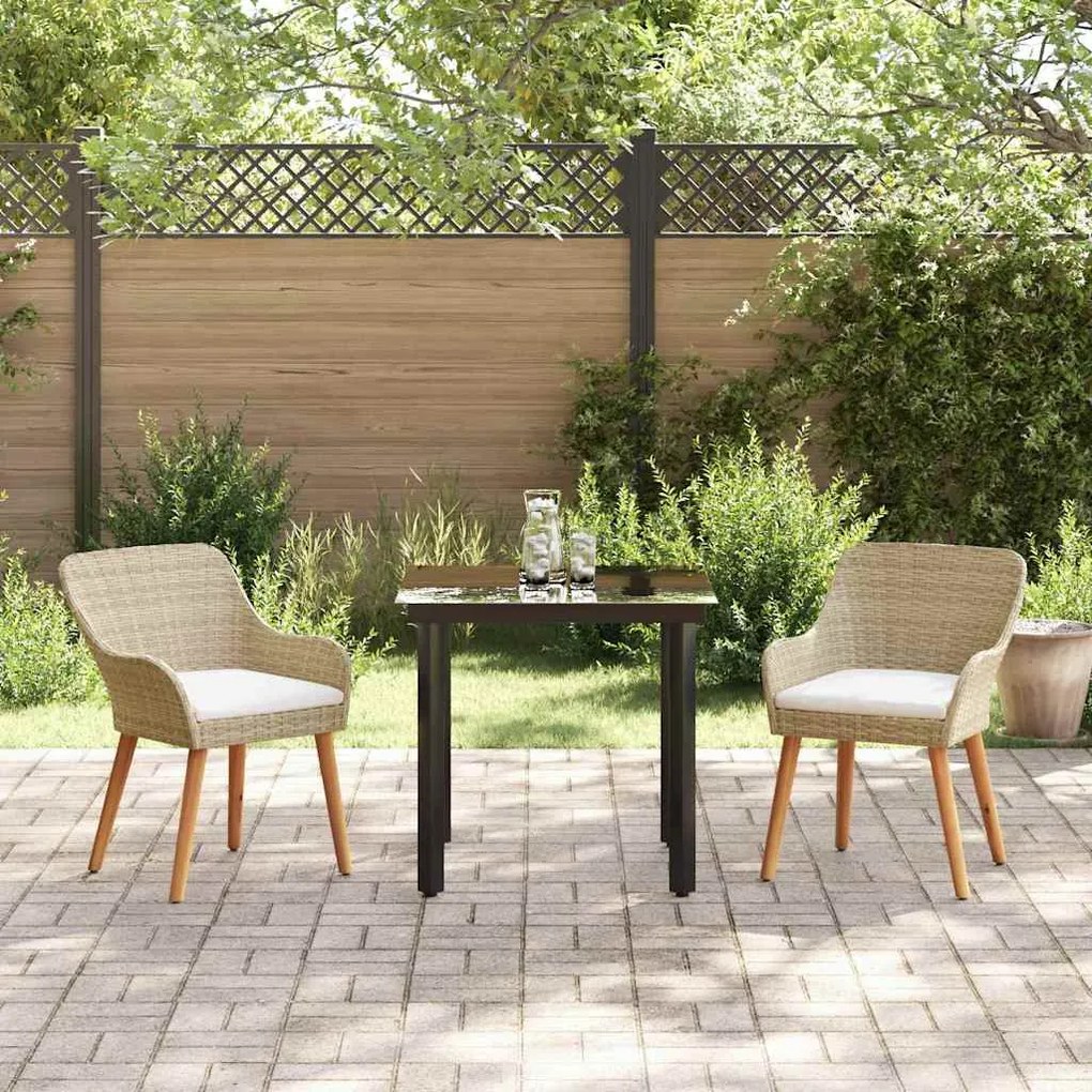Conjunto de Jantar de Jardim 3 Peças Bege em Rattan Sintético