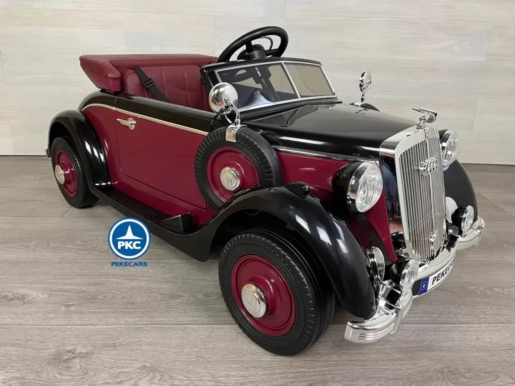 Carro elétrico para crianças Audi retro Horch 12V, Rodas de espuma, Assento de couro Vermelho e preto