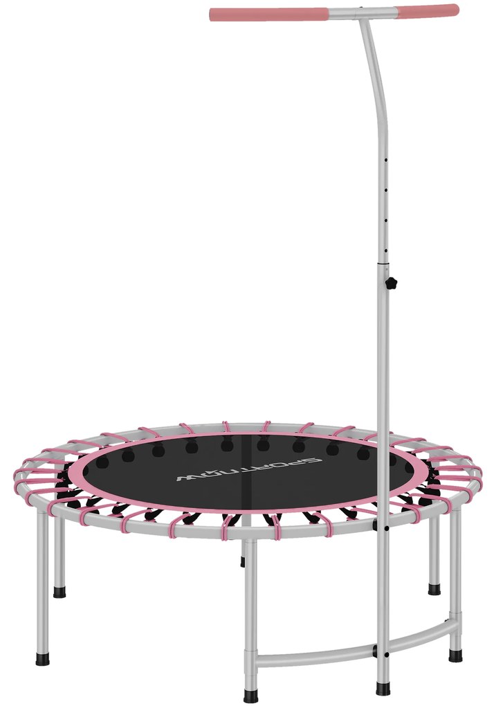 Trampolim de Fitness Adultos Ø102 cm com Pega Ajustável de 5 Níveis Estrutura em Aço para Treino de Pernas Corpo Rosa