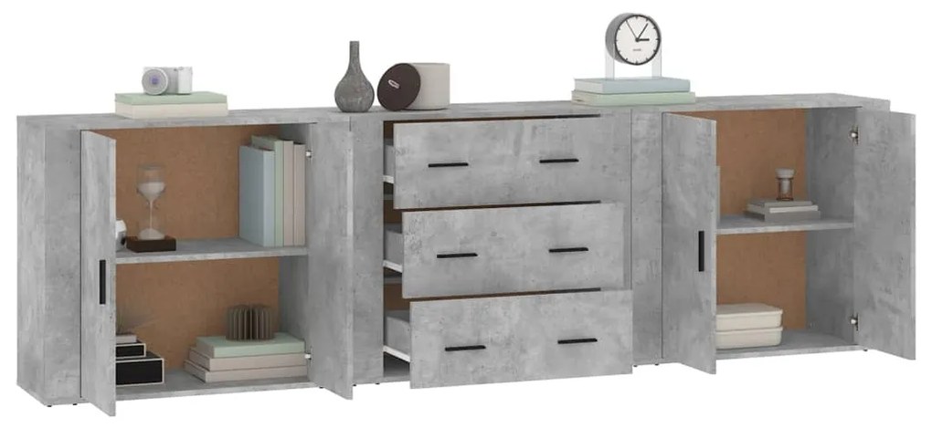 Aparadores 3 pcs derivados de madeira cinzento cimento