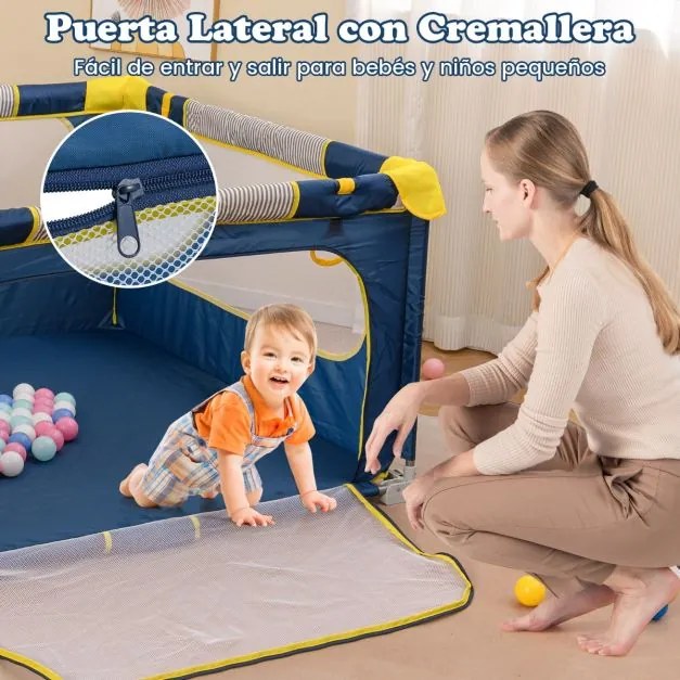 Parque infantil para bebés 127 x 127 x 72,5 cm com 50 bolas oceânicas e 4 pegas. Parque com porta com fecho de correr para 0-3 anos Azul.