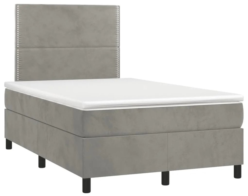 Cama boxspring c/ colchão 120x200 cm veludo cinzento-claro