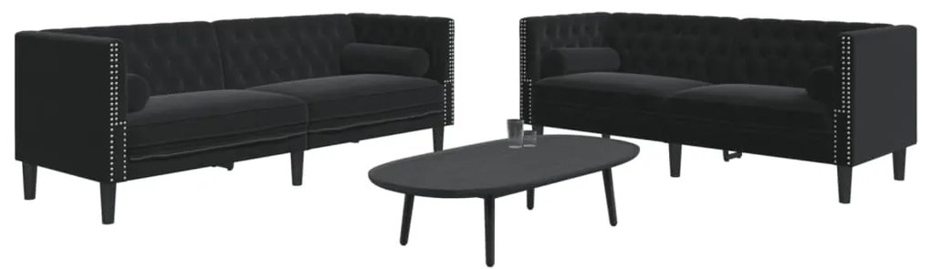 2 pcs conjunto de sofás chesterfield com rolos veludo preto