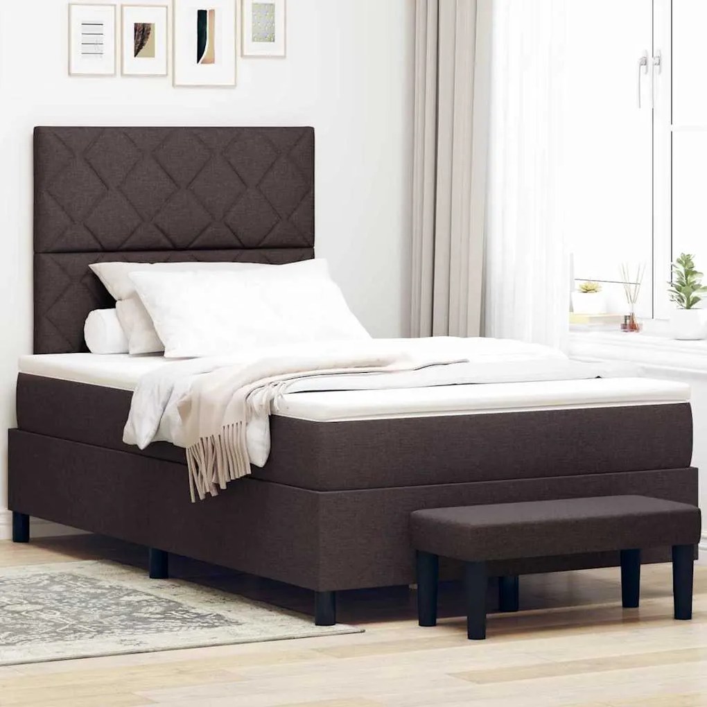 Cama Box com Colchão e Banco Castanho Escuro 120x200 cm Tecido