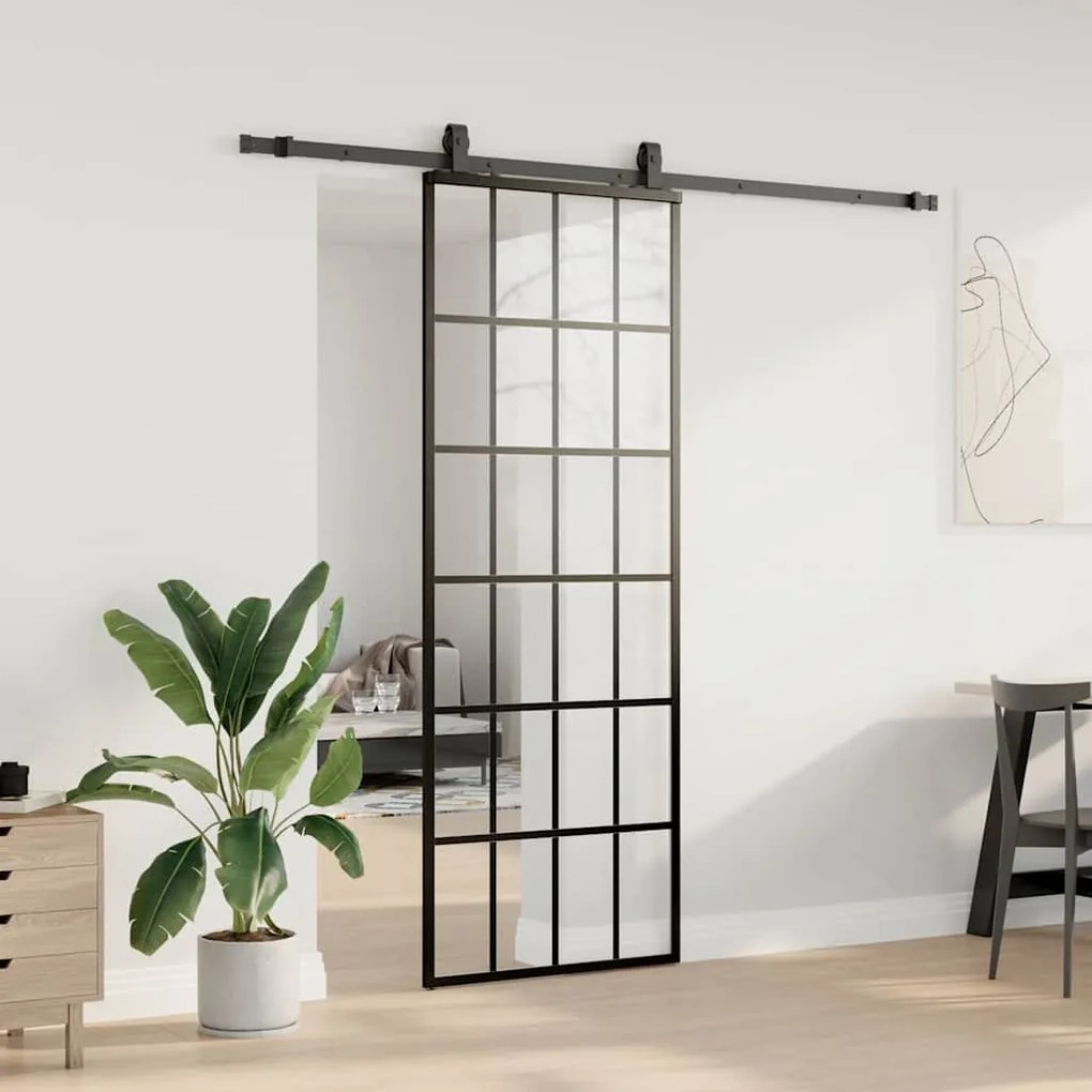 Porta deslizante c/ conj. ferragens 76x205cm vidro ESG preto