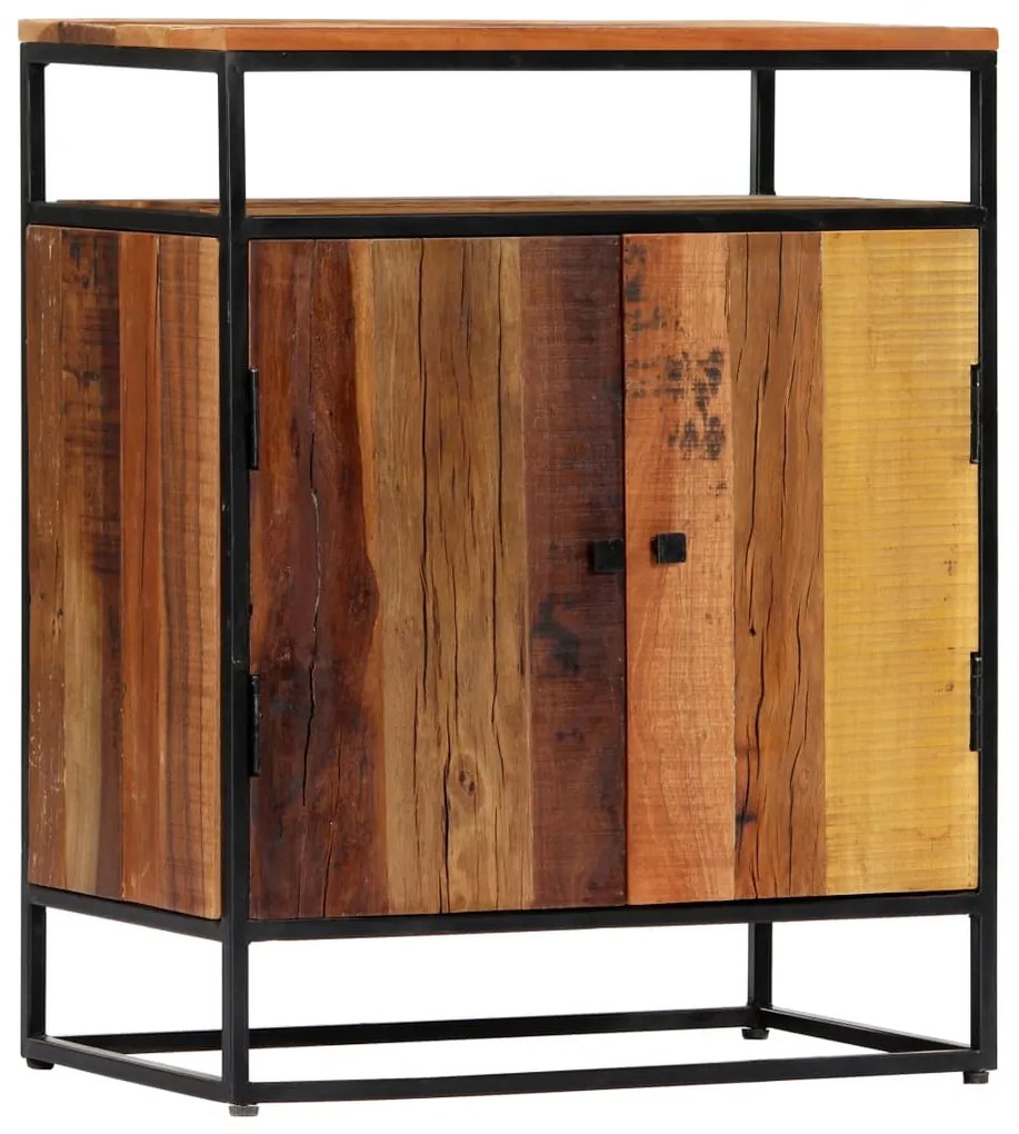 Móvel lateral 60x35x76 cm madeira recuperada maciça e aço