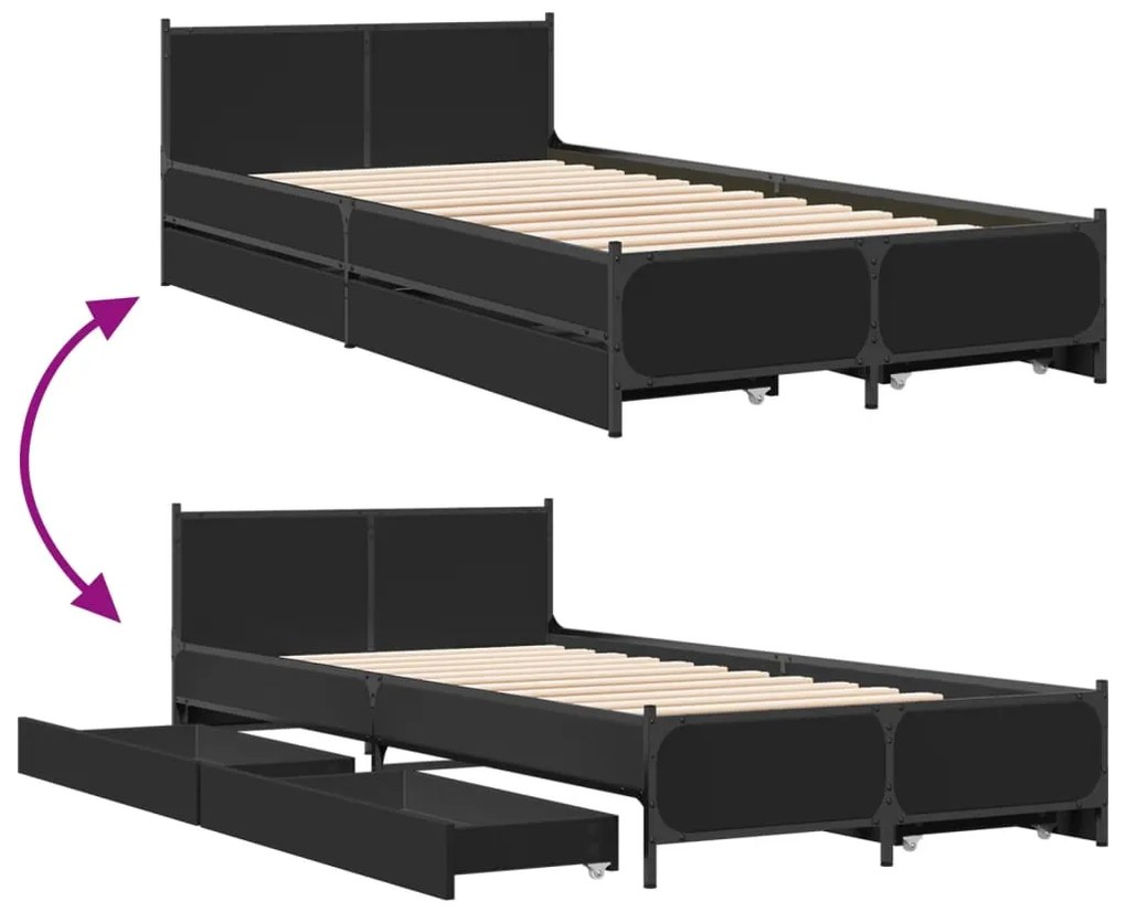 Estrutura cama c/ gavetas 90x190 cm derivados de madeira preto