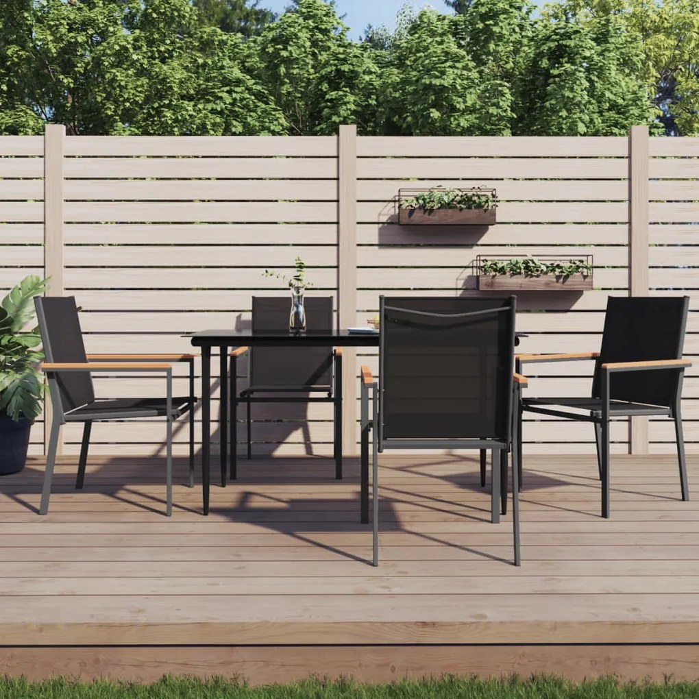 vidaXL 5 pcs conjunto de jantar para jardim textilene e aço preto