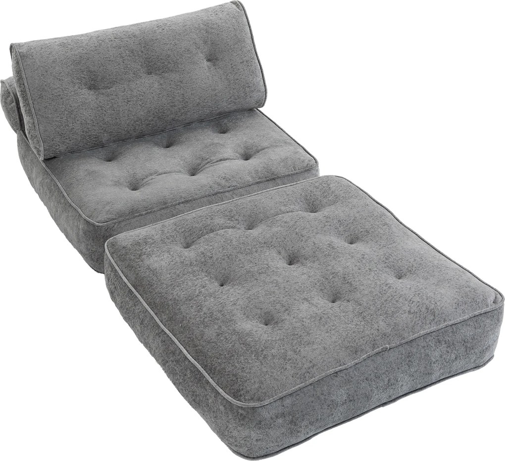HOMCOM Poltrona Conversível 1 Lugar 95 x 220 cm com 2 Almofadas, Assento Espesso, Poltrona-Cama 3 em 1, Cinza claro | Aosom Portugal