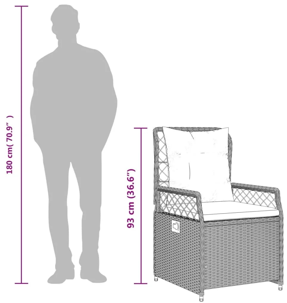 7 pcs conjunto de jantar p/ jardim com almofadões vime PE bege