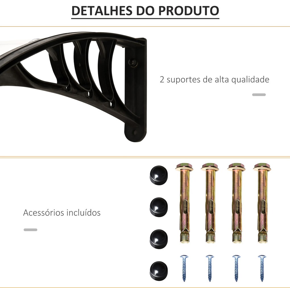 Toldo de Proteção 75x100 cm para Portas e Janelas contra Sol e Chuva com Suporte de Liga de Alumínio Transparente e Preto