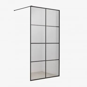 Mampara De Duche Fixa Com Decoração De Quadrados, Vidro Temperado 8 Mm E Alumínio Camden Transparente & Preto Mate & 90 X 195 Cm - Sklum