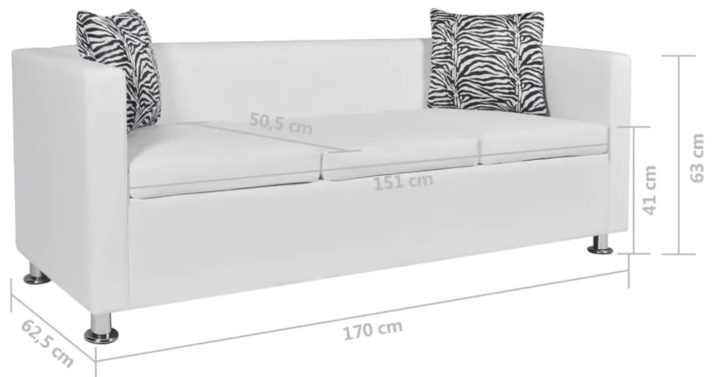 Sofá de 3 lugares couro artificial branco