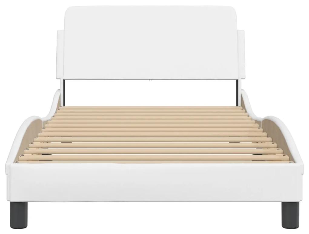 Estrutura cama c/ cabeceira 100x200 cm couro artificial branco