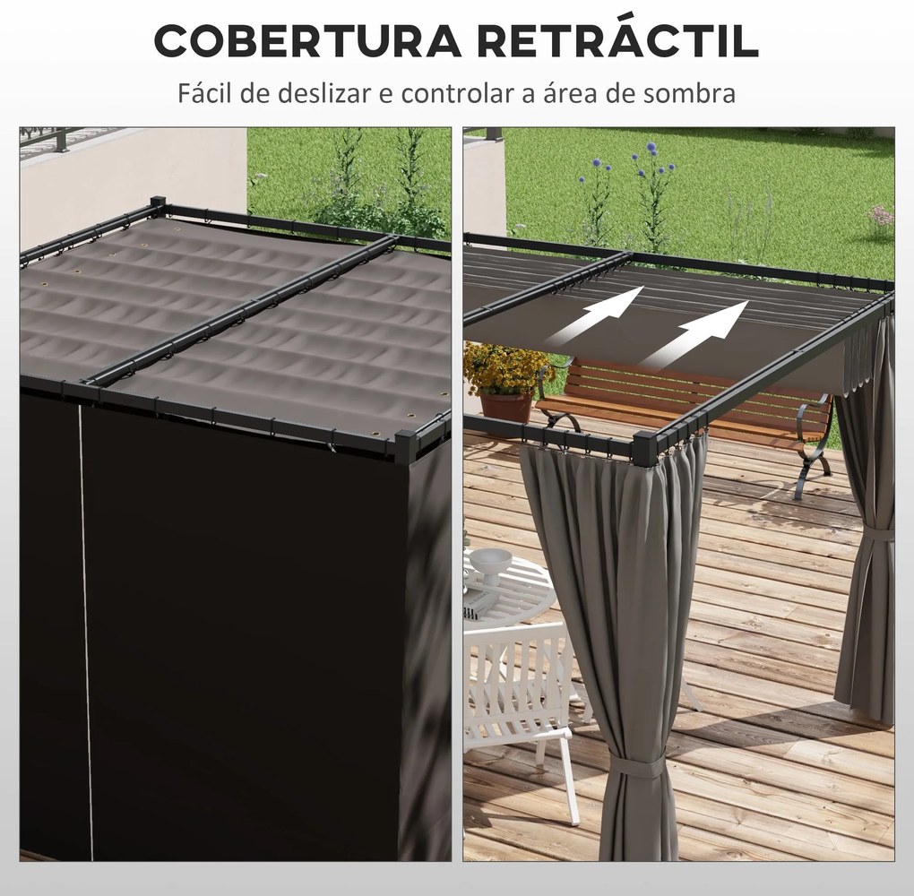 Pérgola de Jardim 3x3 m Pérgola para Exterior com Teto e Paredes Later