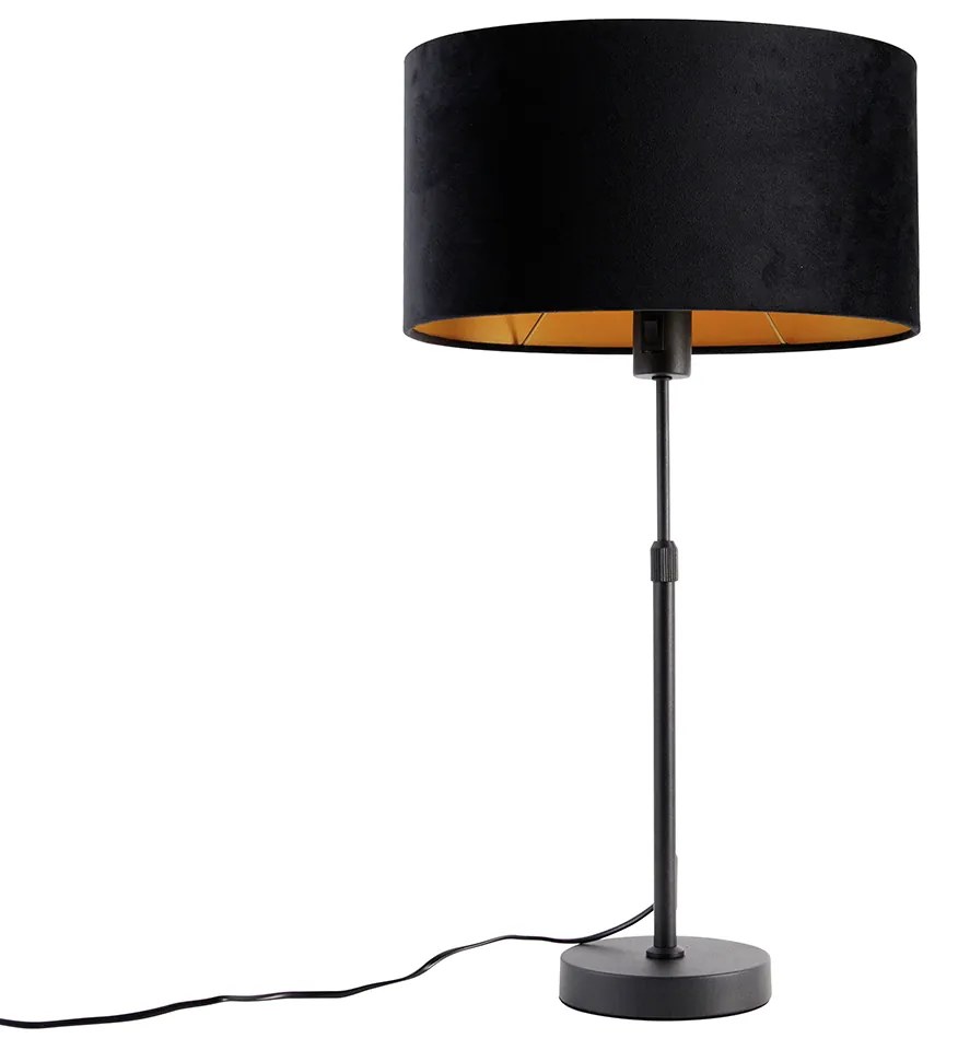 Candeeiro de Mesa Preto com Abajur de Veludo Oval Preto 35cm - Parte Moderno,Clássico / Antigo
