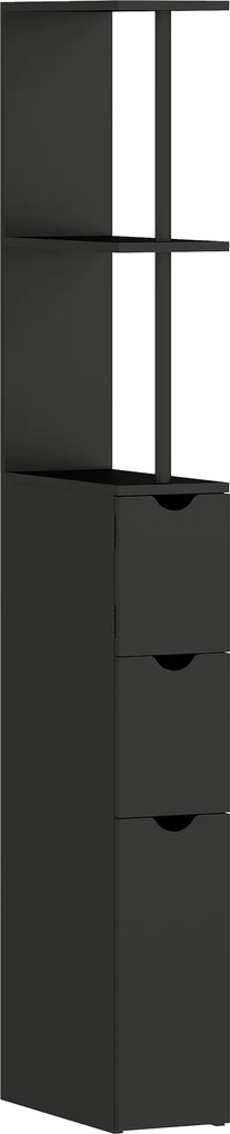 HOMCOM Coluna Casa de Banho Móvel Auxiliar com 2 Gavetas e Prateleiras 15x33x136 cm Preto | Aosom Portugal