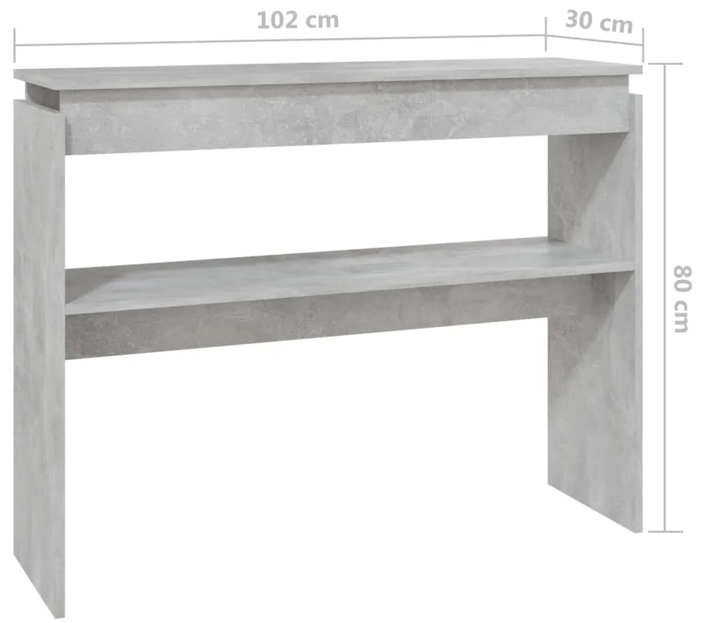 Mesa consola 102x30x80 cm derivados de madeira cinzento cimento