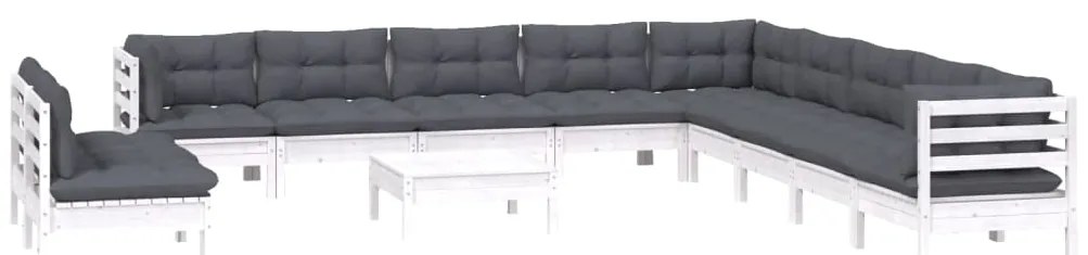 12 pcs conj. lounge de jardim c/ almofadões pinho maciço branco