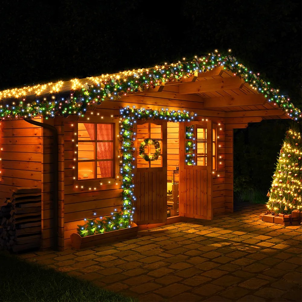 Corrente luminosa de Natal Transparente de 60 m com luzes Branco Quente