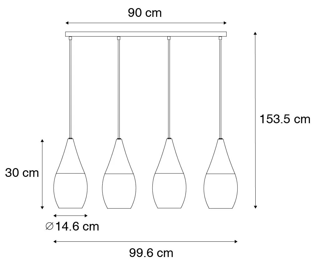 Candeeiro suspenso moderno dourado com vidro âmbar 4 luzes - Drop Moderno