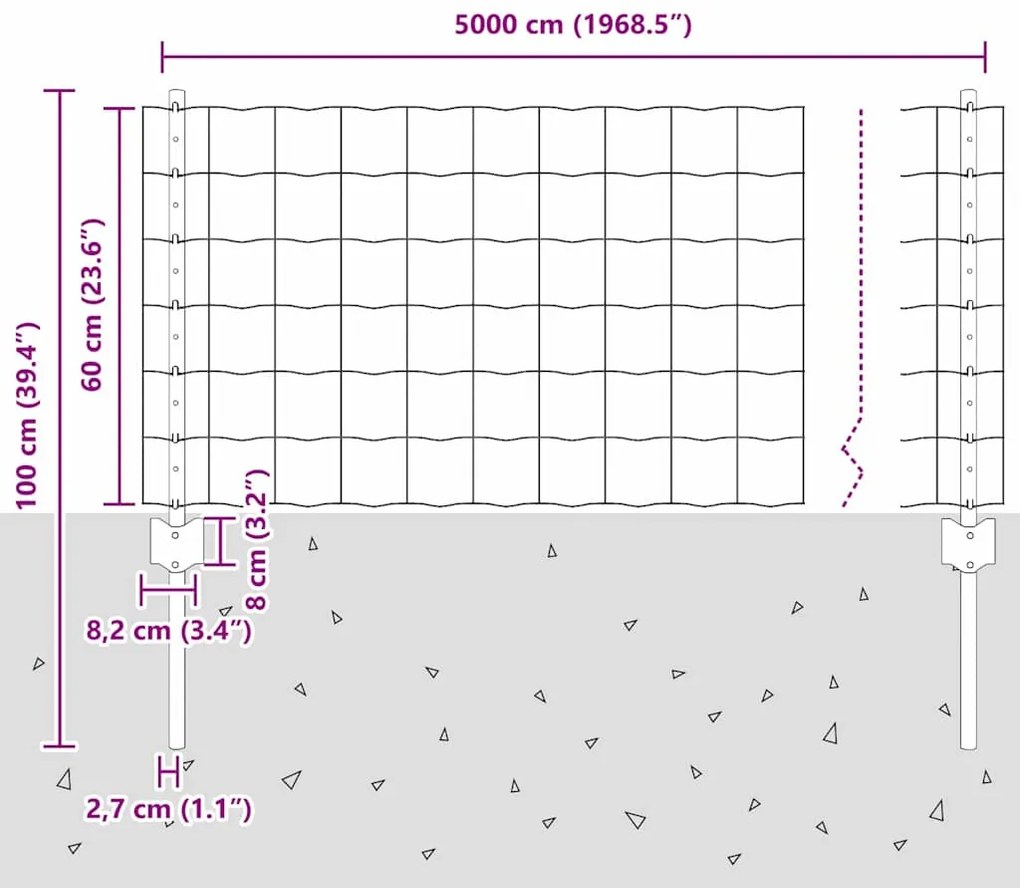 Cerca Euro com 11 Postes em U Prata 0.6x50 m Aço