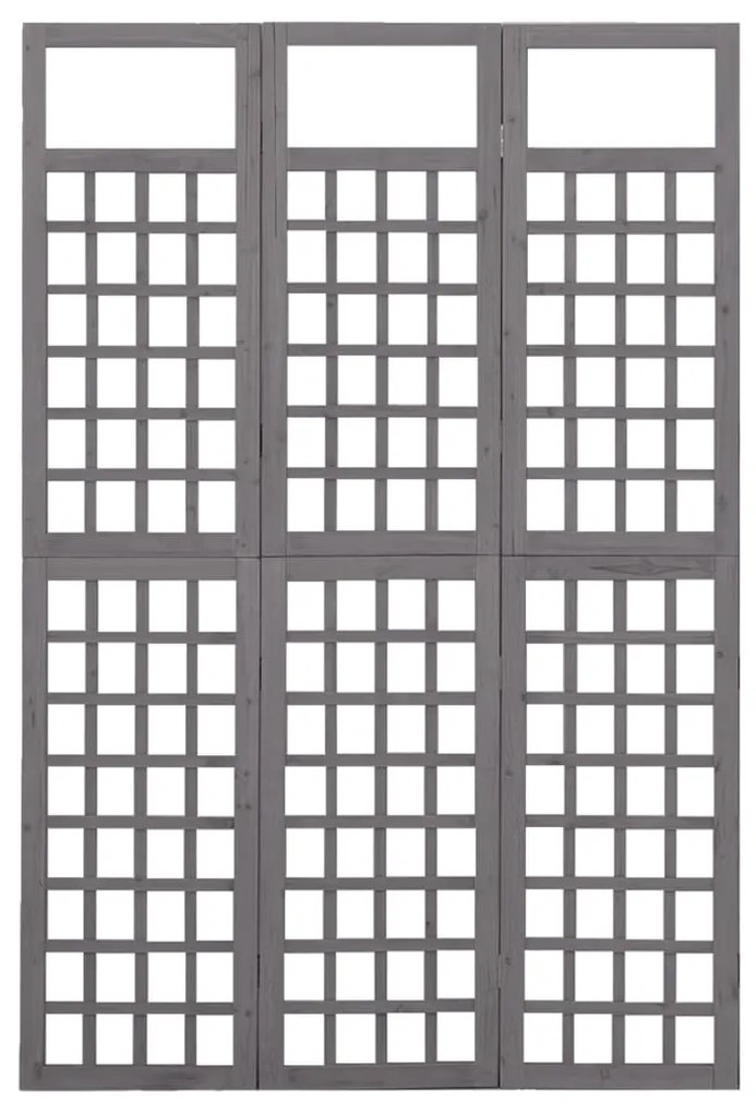 Biombo/treliça 3 painéis abeto maciço 121x180 cm cinzento