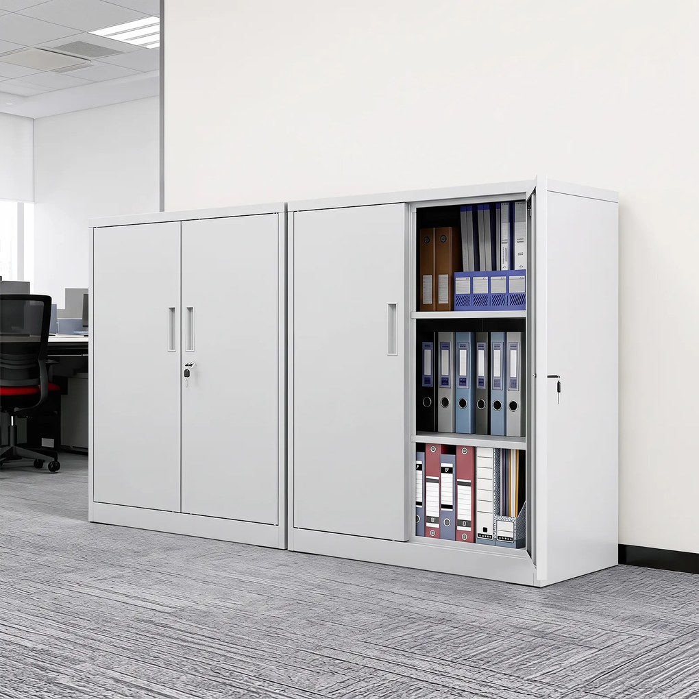 Armário de Armazenamento com 2 Portas, 80 x 40 x 91 cm, Prateleiras Reguláveis, Branco