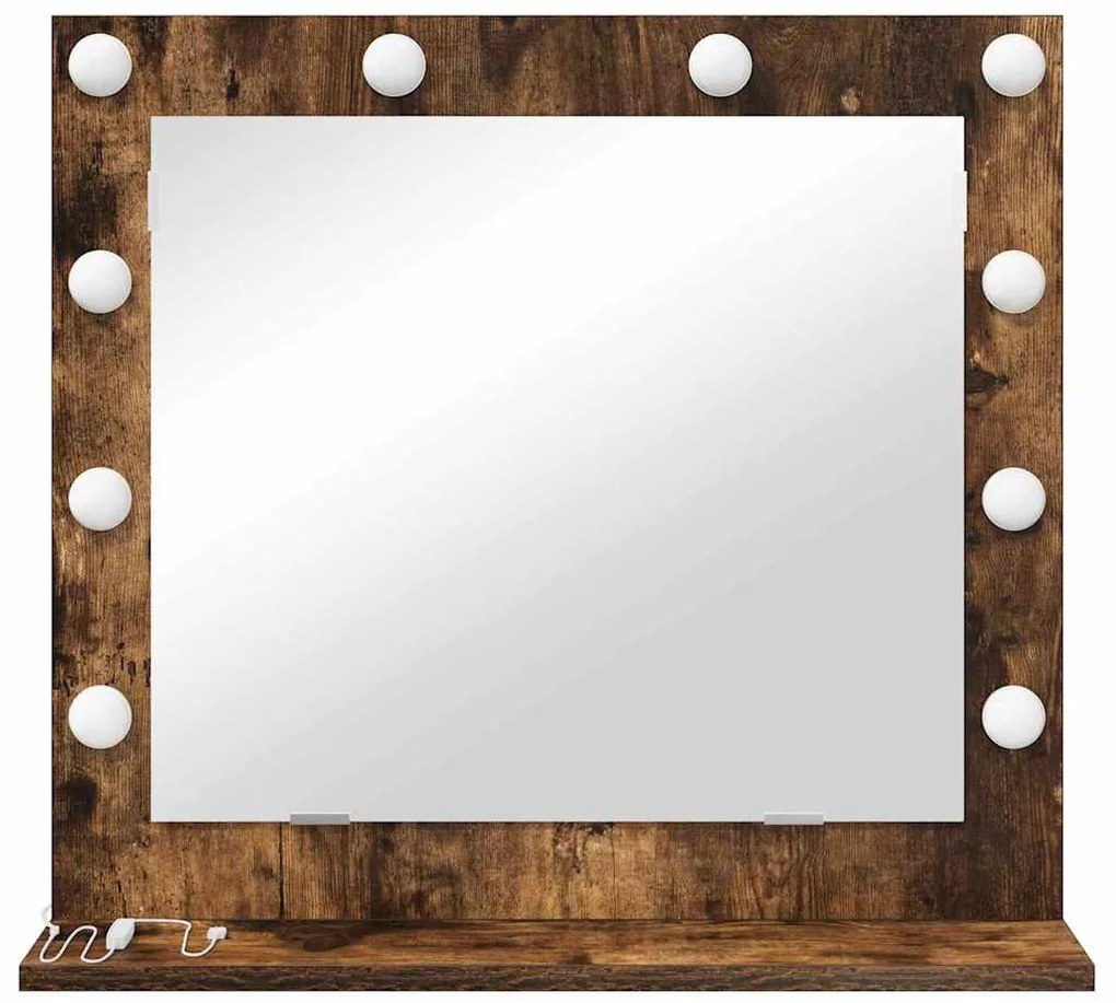 Espelho de maquiagem com luzes LED Carvalho Fumado 60x55x18 cm
