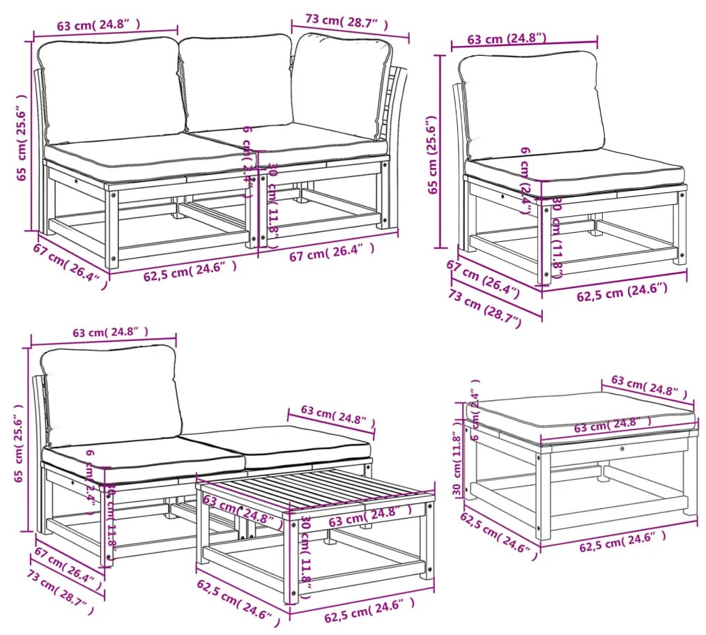 11pcs conjunto lounge jardim c/almofadões madeira maciça acácia