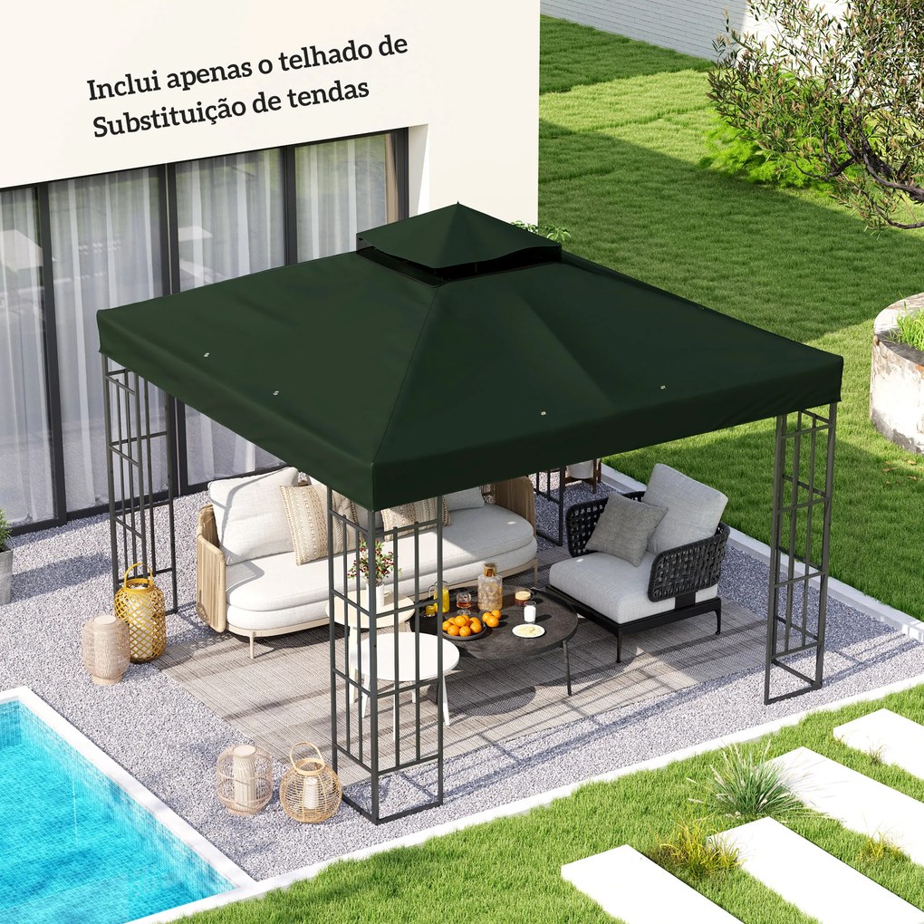 Toldo de Substituição para Pérgola 3x3 m (NÃO INCLUIDA) Toldo de Substituição com Teto Duplo Proteção UV 30+ Toldo para Pérgola Verde