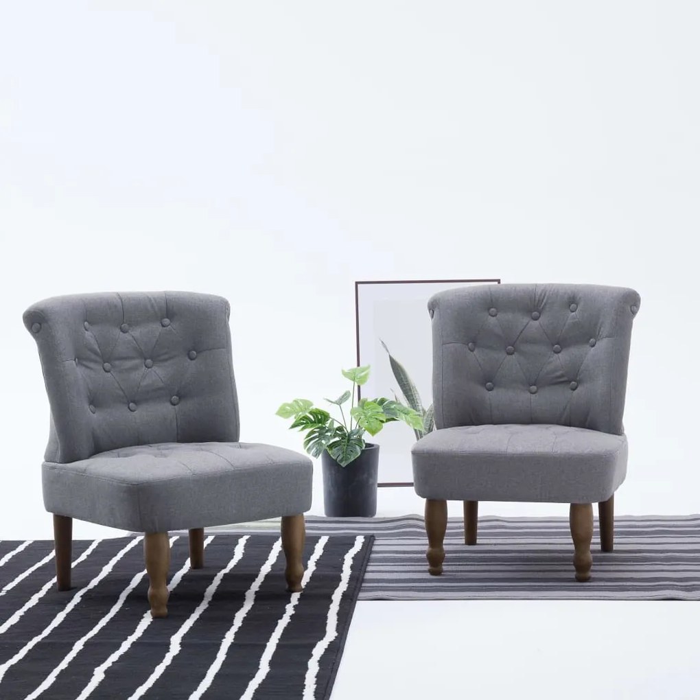 282131 vidaXL Cadeiras francesas 2 pcs tecido cinzento-claro