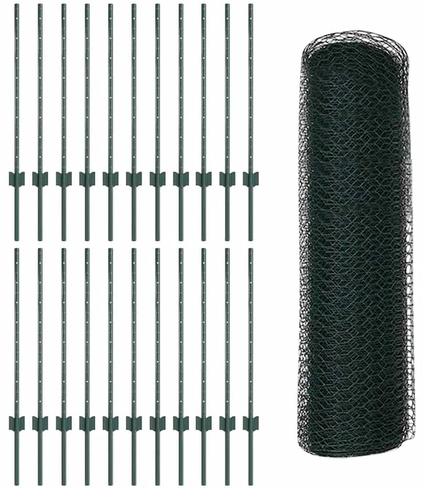 Postes de Cerca vidaXL 11 pcs U-Channel Verde 80 cm Aço