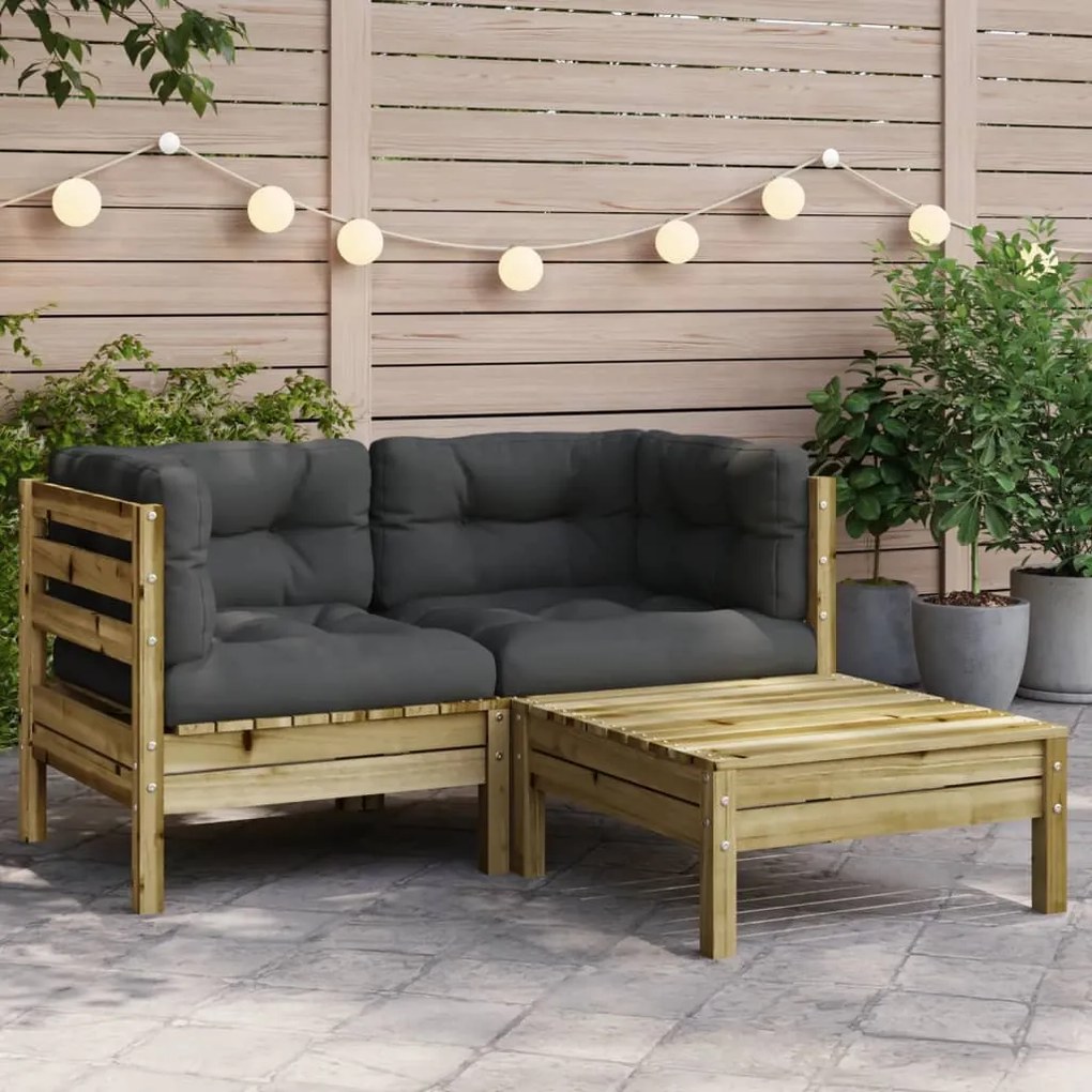 vidaXL Sofá de 2 lugares para jardim c/ almofadões e apoio de pés