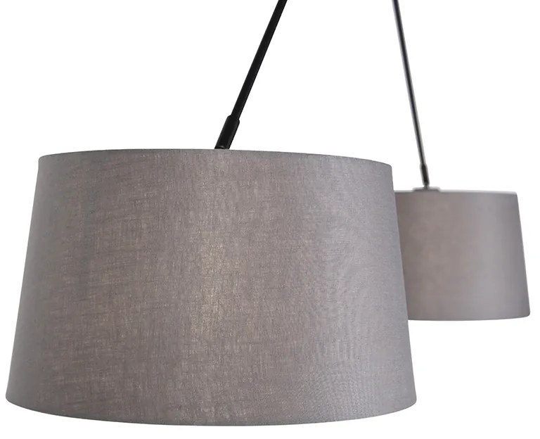 Candeeiro de suspensão preto com abajures de linho cinzento escuro 35 cm 2 luzes - Blitz Moderno