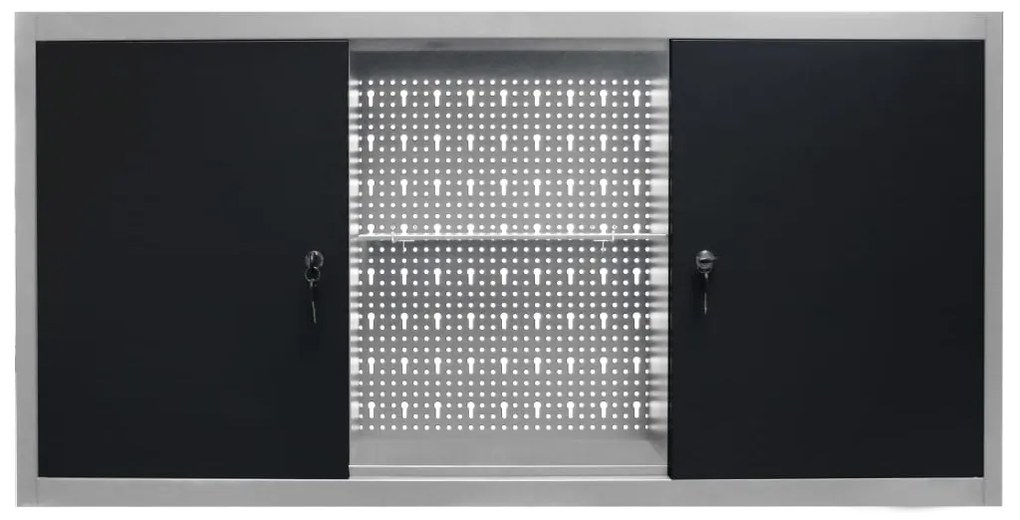 Armário ferramentas parede industrial metal cinzento e preto