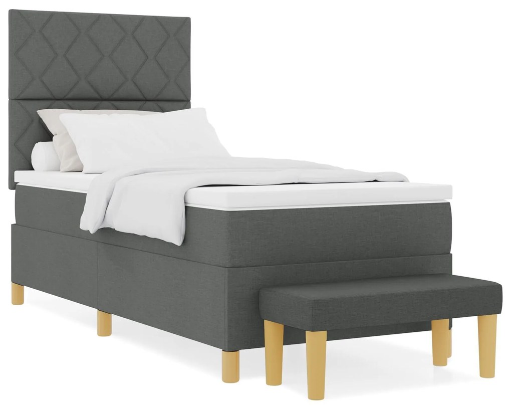 Cama com Box Spring com Colchão & Banco Cinza Escuro 90x200 cm Tecido