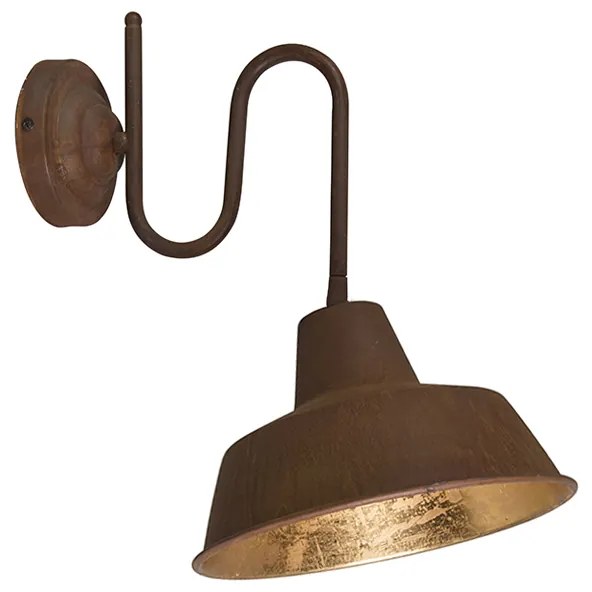 Candeeiro de parede industrial ferrugem com interior dourado - Factory Country / Rústico