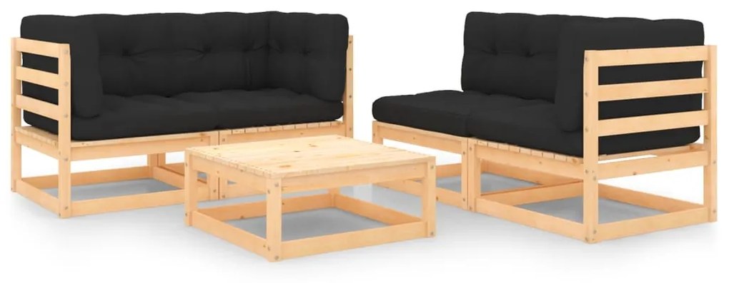 vidaXL 5 pcs conjunto lounge de jardim c/ almofadões pinho maciço