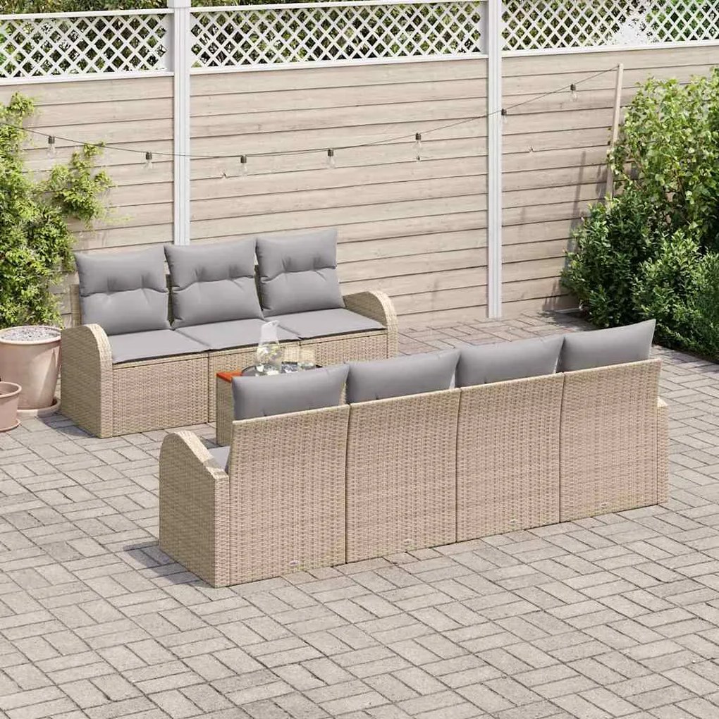 Conjunto de Sofá de Jardim 8 pcs Bege, cinza claro Grande