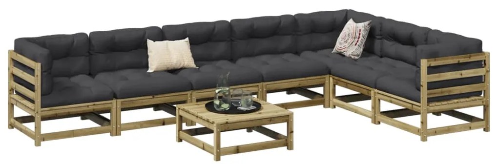 vidaXL 8 pcs conj. sofás jardim c/ almofadões madeira pinho impregnada