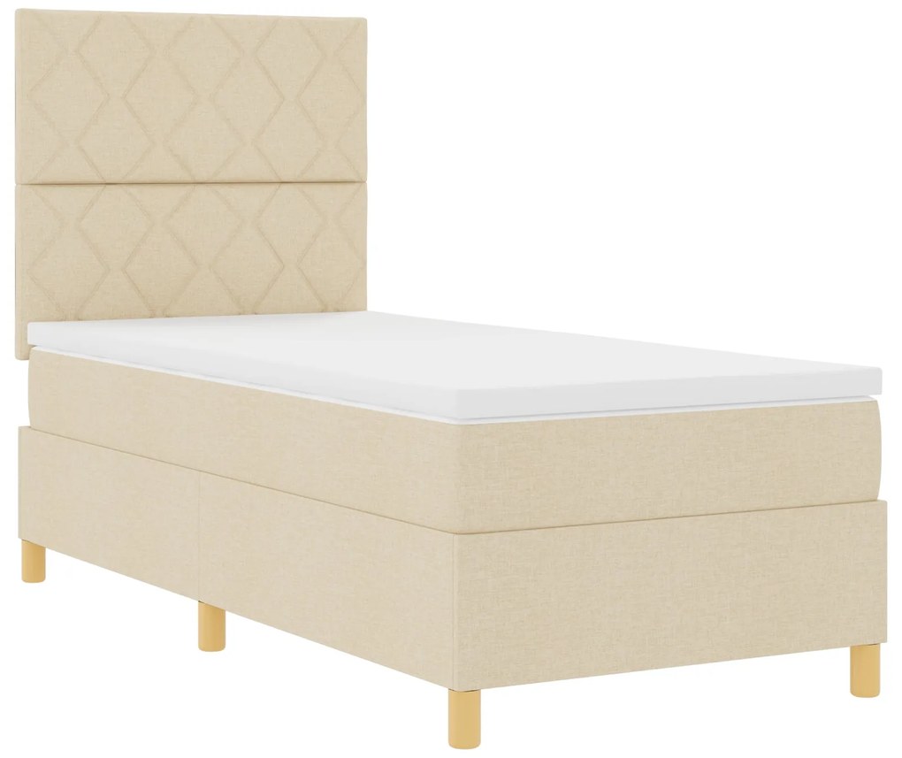 Cama Box Spring com Colchão &amp; LED Creme 90x190 cm Tecido