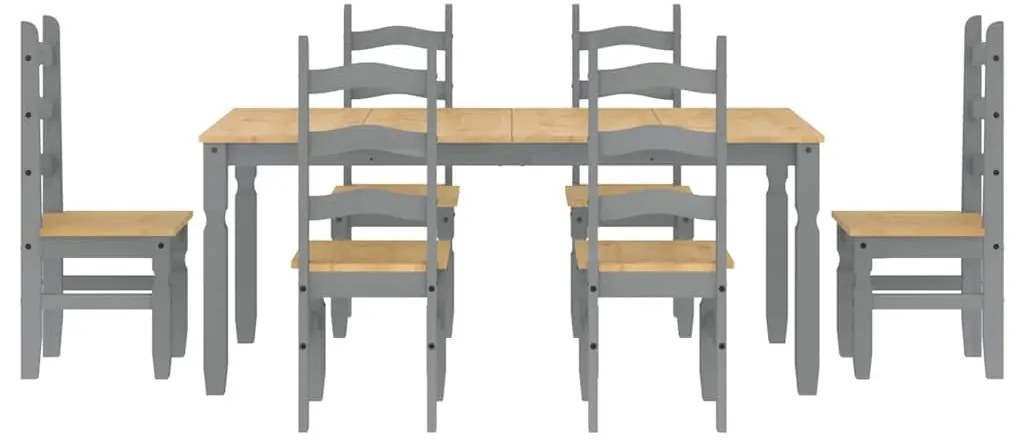7 pcs conjunto de jantar Panama madeira pinho maciça cinzento