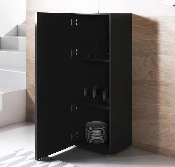 Armário Alto Penalva – 40x128 cm – Preto com Pés – Design Moderno