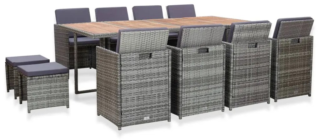 vidaXL 13 pcs conjunto jantar exterior vime e madeira acácia antracite