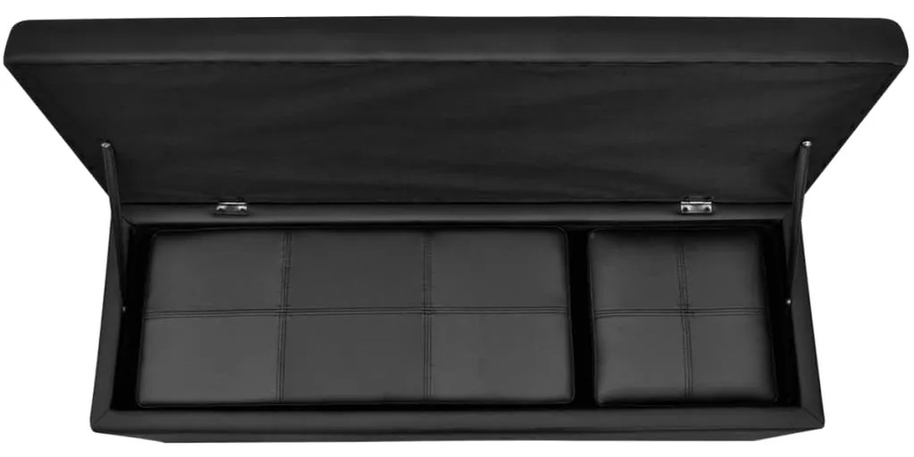 Bancos armazenamento e apoio para os pés, pele artificial, preto 3 pçs