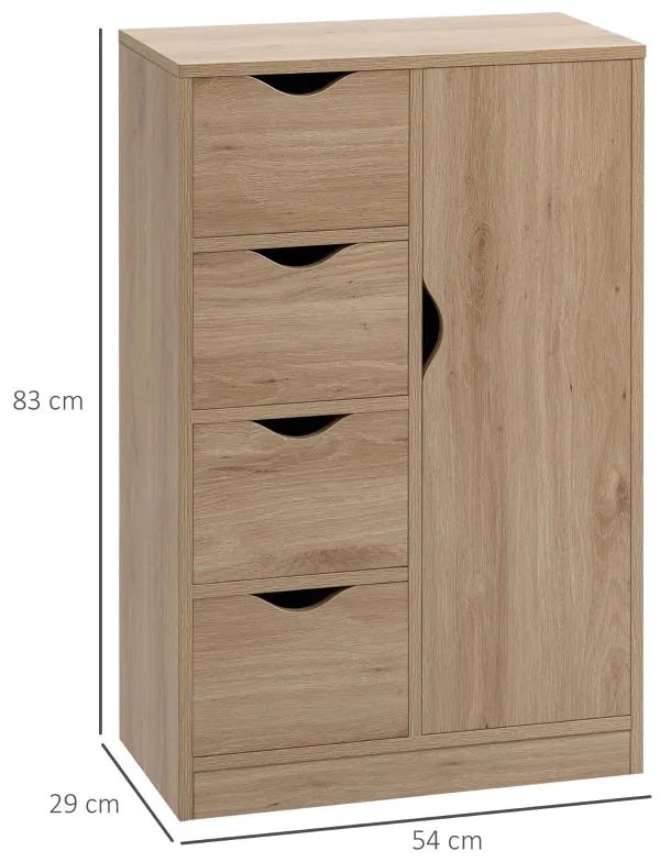 Aparador Ally - Cor Castanho - Com 4 Gavetas e 1 Porta - 54x29x83cm -