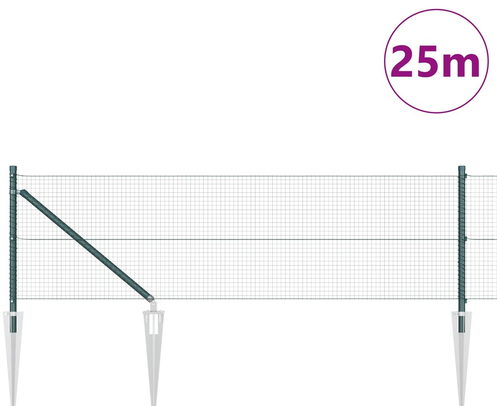 Cerca de Arame Soldado com 13 Postes de Espeto Verde 0.4x25 m Aço