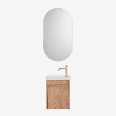 Conjunto De Móvel De Casa De Banho Suspenso Em Madeira Com Lavatório Integrado Narek Castanho Fresno & Ovalado Com Armazenamento Preto - Sklum